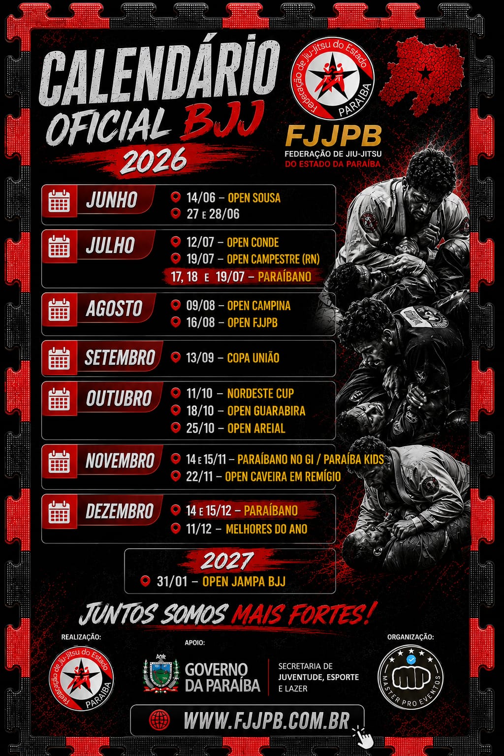 Calendário de eventos FJJPB 2026
